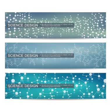 Modern bilimsel afiş kümesi. Molekül yapısı Dna ve nöronlar. Arka plan. Tıp, bilim, teknoloji. Vektör çizim tasarımınız için.
