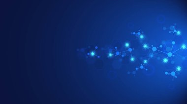 Moleküler yapıların soyut arka planı. Moleküller veya DNA ipliği, genetik mühendislik, sinirsel ağ, yenilik teknolojisi, bilimsel araştırma. Teknoloji, bilim ve tıp konsepti.