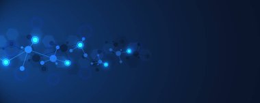 Moleküler yapıların soyut arka planı. Moleküller veya DNA ipliği, genetik mühendislik, sinirsel ağ, yenilik teknolojisi, bilimsel araştırma. Teknoloji, bilim ve tıp konsepti.