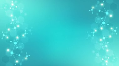 Moleküllerin soyut arka planı. Moleküler yapılar veya DNA ipliği, genetik mühendislik, sinirsel ağ, yenilik teknolojisi, bilimsel araştırma. Teknoloji, bilim ve tıp konsepti.