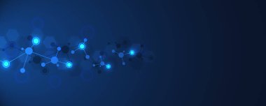 Moleküllerin soyut arka planı. Moleküler yapılar veya DNA ipliği, genetik mühendislik, sinirsel ağ, yenilik teknolojisi, bilimsel araştırma. Teknoloji, bilim ve tıp konsepti.