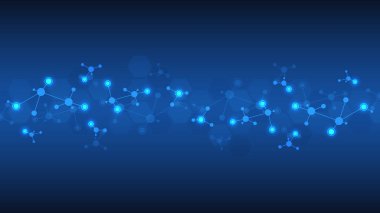 Moleküler yapıları, genetik mühendisliği, DNA molekülleri, sinir ağı, bilimsel araştırmaları olan soyut teknoloji geçmişi. Teknoloji, bilim, sağlık ve tıp alanında yenilik kavramı.