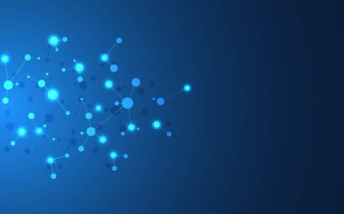 Moleküler yapı ve genetik mühendisliğin vektör çizimi, molekül DNA, sinirsel ağ, bilimsel araştırma. Yenilik teknolojisi, bilim, sağlık ve tıp için soyut bir arkaplan