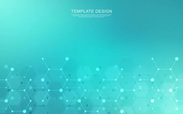 Antecedentes abstractos del patrón de hexágonos e ingeniería química, investigación genética, estructura molecular. Ilustración vectorial para el concepto de tecnología de innovación, ciencia, salud y diseño de medicina — Vector de stock