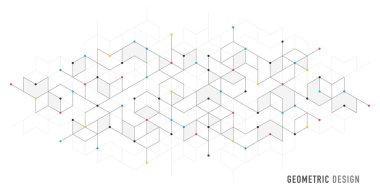 Basit geometrik şekiller ve noktalarla soyut vektör arkaplanı. Grafik tasarım ögesi ve çokgen şekil deseni.