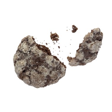 Beyaz bir arka plan üzerinde izole kırık parça çikolatalı kurabiye