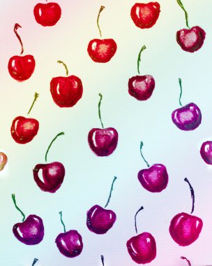 Suluboya çizimi. Kırmızı Kiraz.