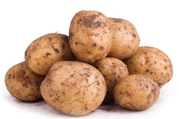Група Брудної Неочищеної Нової Картоплі Ізольованої Білому Тлі — стокове фото