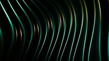 Pürüzsüz yeşil kıvrımları ve koyu arkaplanda altın yansımaları olan kusursuz döngü animasyonu. Bükücü ve şekil değiştiren ışık çizgileri olan zarif metalik dalgalar. Soyut hareket grafikleri, 4K 60fps