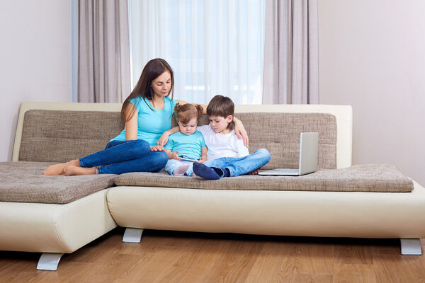 Family playing video game on smart phone