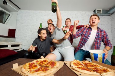 Takımınız için birlikte tezahürat arkadaşlar. Konsept spor fanatikleri. Fr