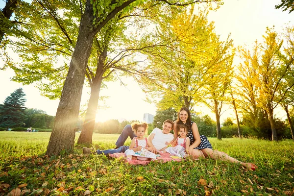 Genç aile açık havada p çimlere yatan bir kitap okuma — Stok fotoğraf