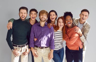 Portrait of a positive diverse group, including friends, colleagues, and students. Team together showcasing the good relationship, teamwork, work and friendship.