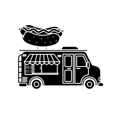 Hot Dog vektör resimli bir yemek kamyonunun Düz Simgesi 