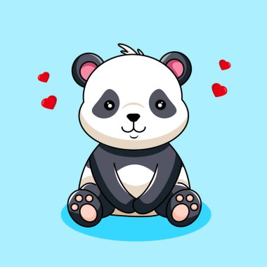 Sevimli Bebek Panda Aşk Vektörü İllüzyonu Çizgi Film Tasarımı ile Oturuyor