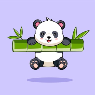 Bambu Vektör Çizgi Filmi Tasarımı Üzerine Asılı Şirin Panda