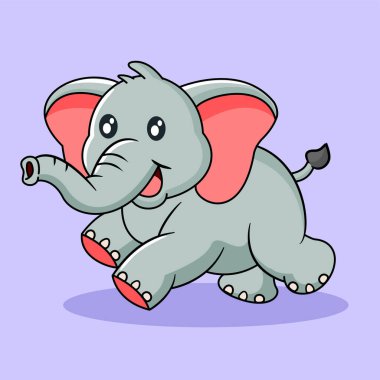 Şirin Bebek Fil Neşeli Koşan Vektör Çizgi Filmi Kawaii Tasarımı