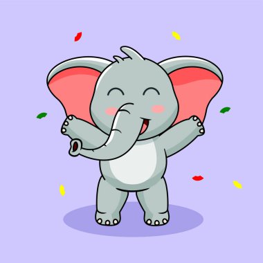 Şirin Bebek Fil Mutlu Hareketli Vektör Resimlerini Kutlayan Çizgi Film Tasarımı Kawaii