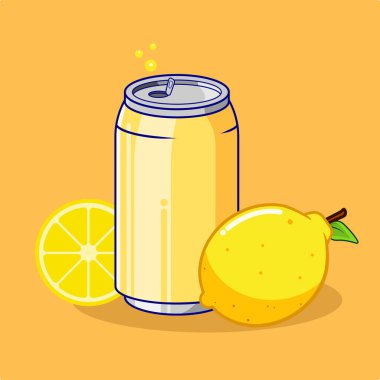 Limonlu ve dilimlenmiş Limon Vektörü Çizgi Film Tasarımı Taze Sarı Citrus İçeceği Kutusu