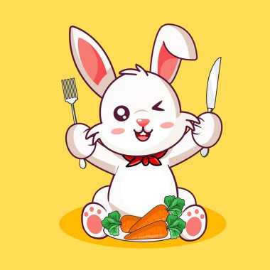 Aç Çizgi Film Tavşanı Havuç Vektör Çizgi Film Tasarımı Yemeye Hazır