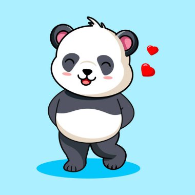 Şirin Utangaç Panda ve Kupa Vektörü İllüzyon Çizgi Film Tasarımı Kawaii