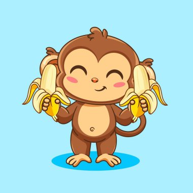 Şirin Maymun İki Muz Vektörü Çizgi Film Tasarımı Kawaii 'nin keyfini çıkarmaya hazır.