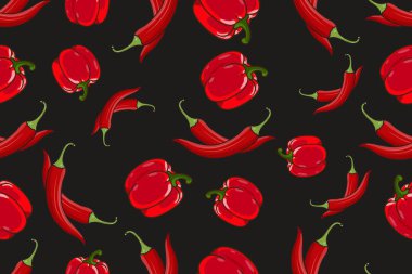 Canlı Kırmızı Chili ve Bell Pepper Kusursuz Desensiz Şekil Vektör ResimleriName