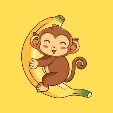 Tatlı Çizgi Maymun Muz Vektörü Resimlerini Kucaklıyor Kawaii Tasarımı