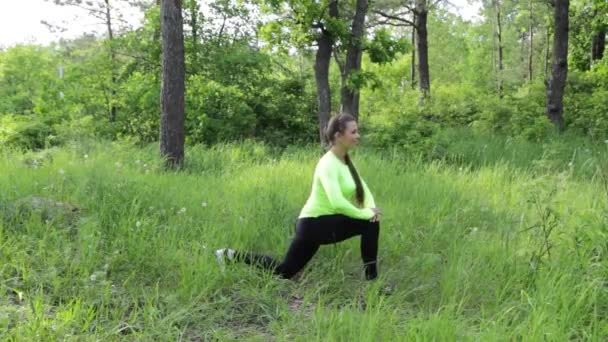 Mujeres haciendo ejercicio de estiramiento en la naturaleza — Vídeo de stock