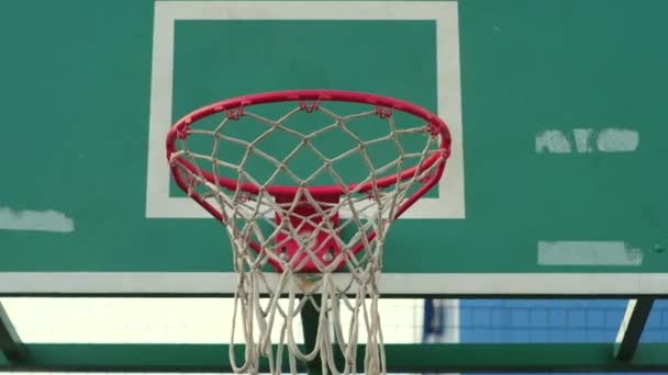 Basketball ball flies into a hoop, goal — Stock Video