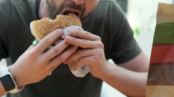 Pranzo malsano con hamburger — Video Stock