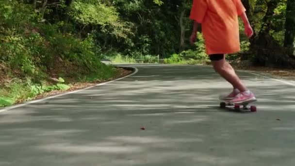 Girl skateboarding in scenic sunny park — Stock Video