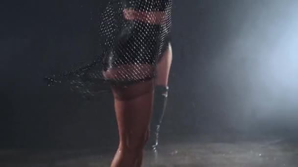 Dancing in the rain. Passionate high heels dancer — Stock Video