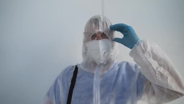 Equipped disinfector is ready to do his job — Stock Video