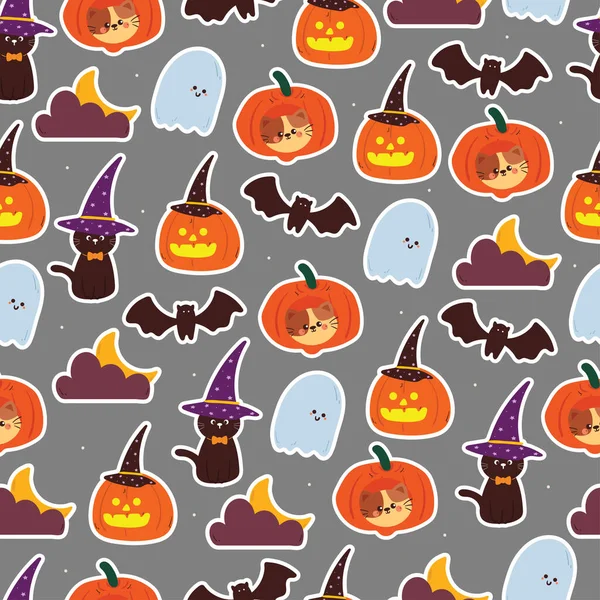 cute seamless pattern cartoon cat with halloween element drawing. cute halloween theme for wallpaper and background