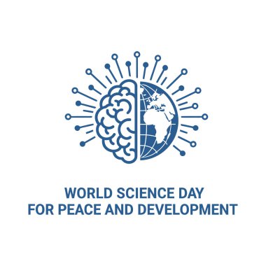 Blue brain and globe symbol with radiating lines on a white background.