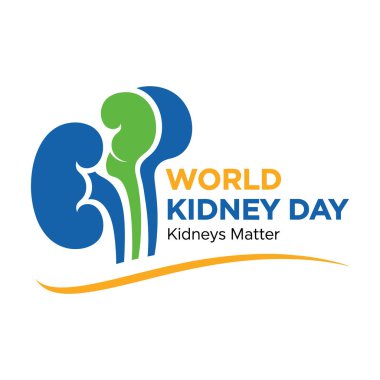 Blue and green kidney graphic with text for World Kidney Day on a white background