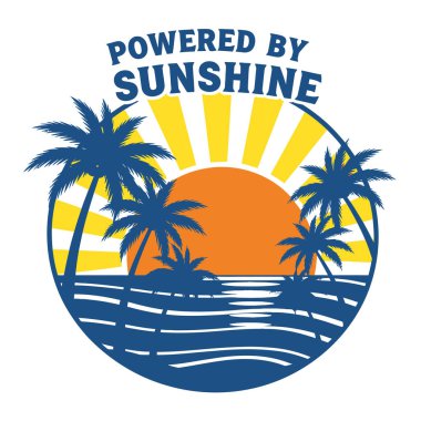 Tropical sunset with palm trees over the ocean on a white background