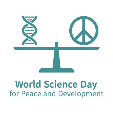 Teal DNA and peace symbol balanced on a scale with text below