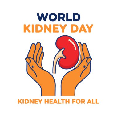 Illustration of hands holding a kidney with text about kidney health on a white background