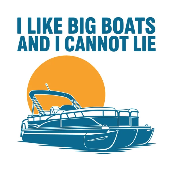 A blue pontoon boat floats on water with a large orange sun behind it.