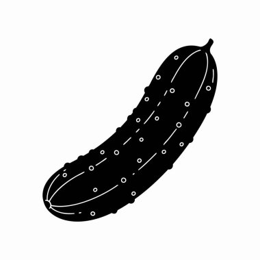 Beyaz arkaplanda beyaz noktalar ve çizgiler olan siyah bir salatalık silueti..