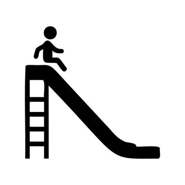 Siyah bir çocuk silueti beyaz arka planda bir merdivenle oyun parkından aşağı kayıyor..