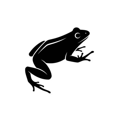 Siyah bir kurbağa silueti bir kurbağaya karşı sunulur. Biçimlendirilmiş tasvir, amfibyumun bacakları bükülmüş ve hareket etmeye hazır karakteristik duruşunu yakalar. Bu temiz, grafik çizimi doğa temalı tasarımlarda veya