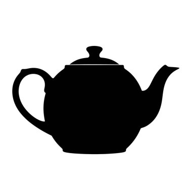 Temiz, siyah bir çaydanlık silueti A 'ya karşı kurulur. Çaydanlık yuvarlak bir vücut, kavisli bir kol, belirgin bir çıkıntı ve küçük bir düğmeli bir kapakla tasvir edilir. Bu klasik tasarım hemen tanınabilir ve ortak bir mutfak nesnesini temsil eder..