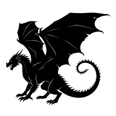 Çerçeveye geniş, açık kanatlı, çarpıcı siyah bir ejderha silueti hükmediyor. Ejderha keskin pençeler, uzun, sarmalanmış bir kuyruk ve vahşi bir ifadeyle tasvir edilir. Ayrıntılı kanatları güç ve uçuşu gösteriyor. Bu siluet sunuluyor aga