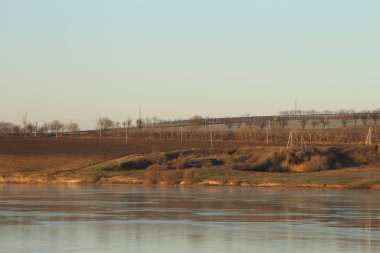 Nehir kışın kırsalda ağaçlarla