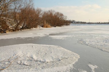 Kışın nehirde buz