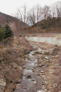 Nehir ve dağ olan güzel bir manzara.