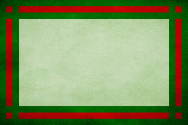 ミントの質感のパーチメントの背景の周りに濃い緑のグランジフレーム中央に赤いテクスチャ幾何学的な境界線のトリムと角の四角形 — ストック写真
